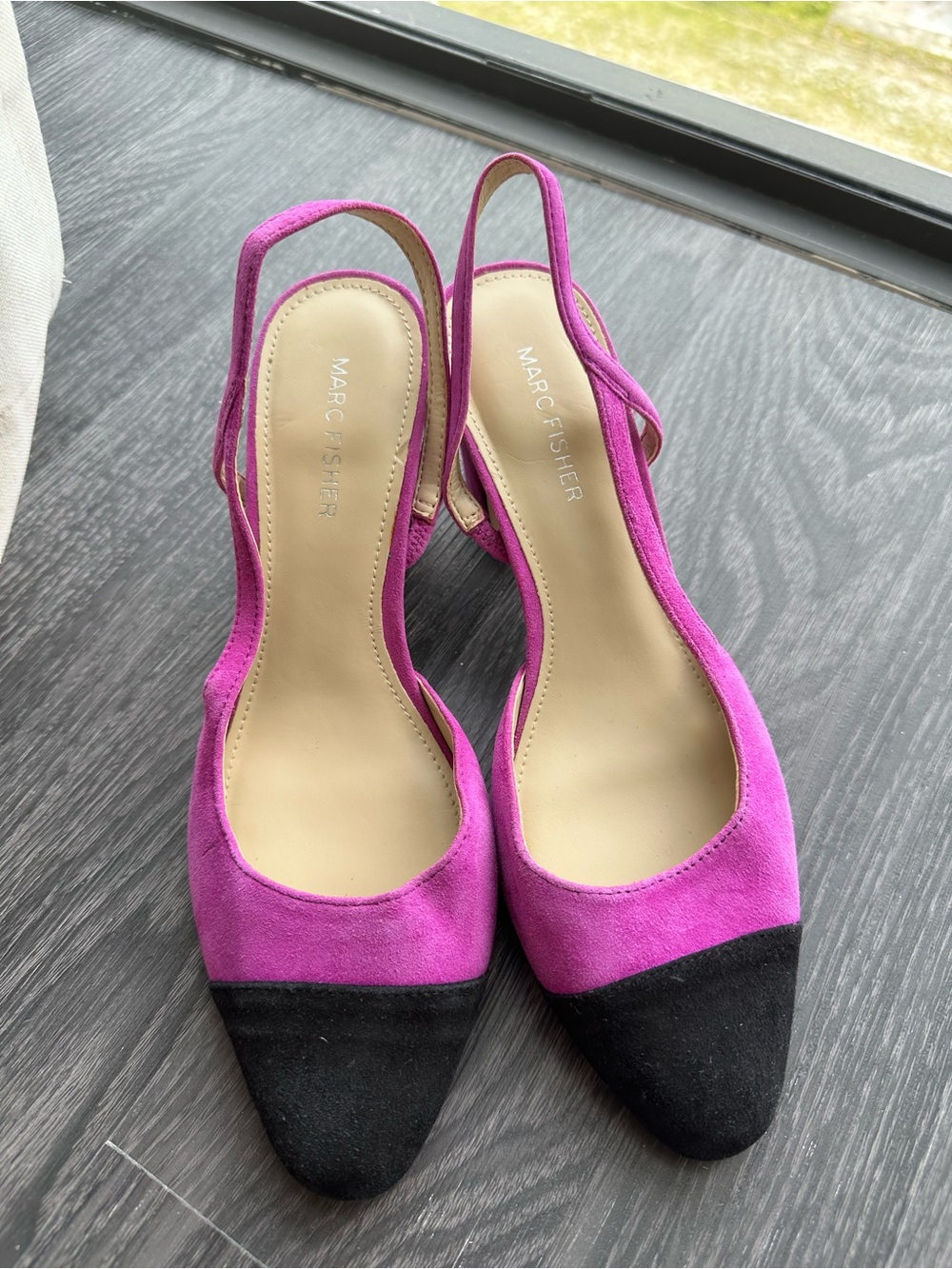 Marc Fisher Women's Purple Dorsay Laynie Block Heel Suede Slingback Pumps